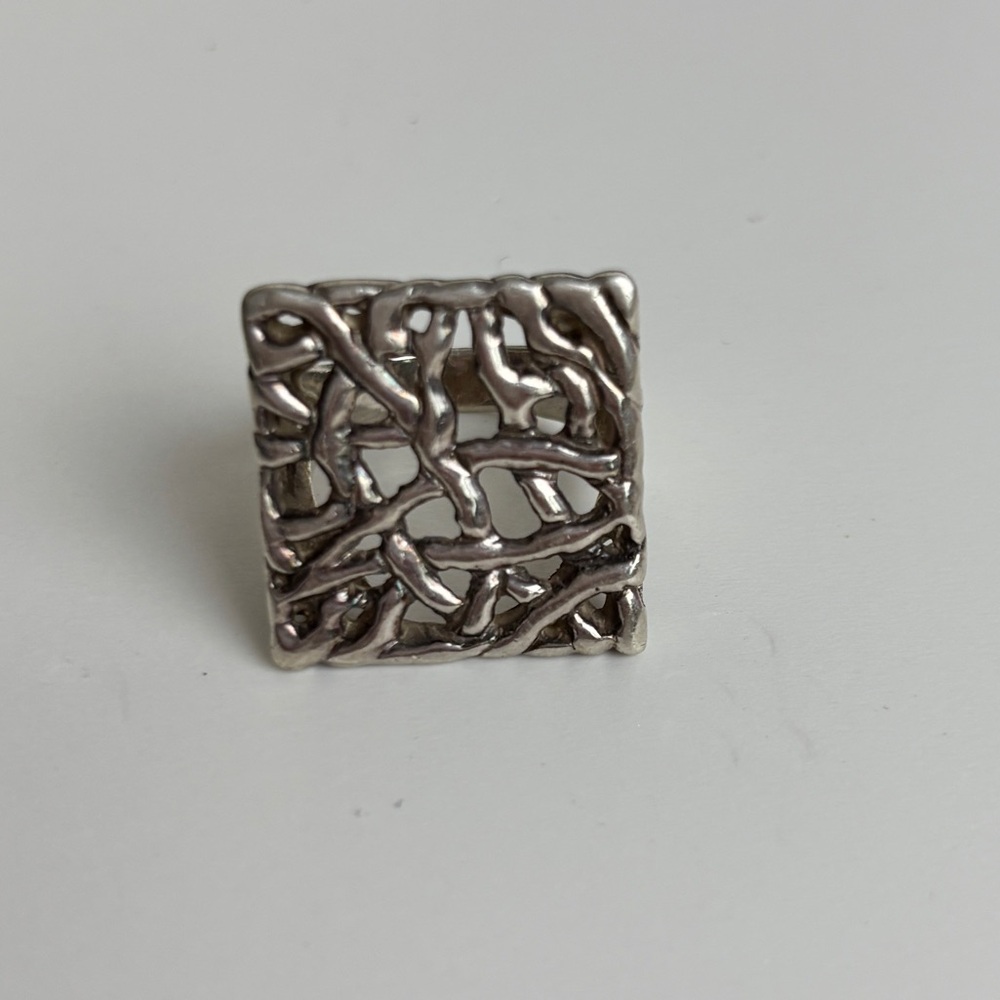 DGS Sterling Silver 22mm Branched Openwork Modernist Band Ring 925